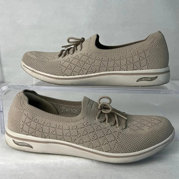 SKECHERS On The Go Performance Arch Fit Uplift Knit Lace-Up Detail Taupe Size 11 - Picture 2 of 14